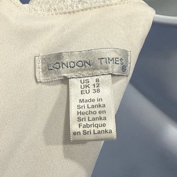 London Times Tiered Eyelet Lace Midi Dress White Size 8 Workwear Peasant NEW - Picture 7 of 11